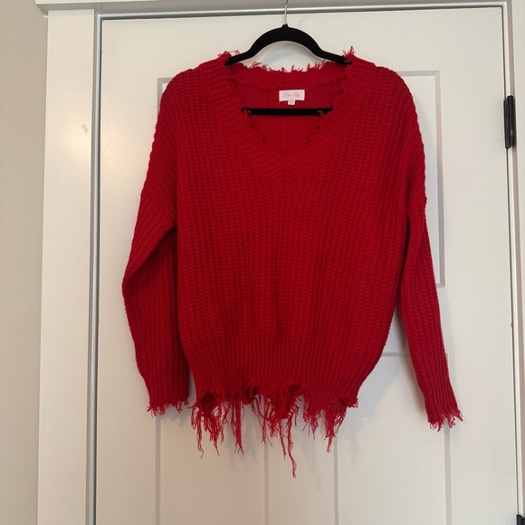 Pink Lily Red distressed sweater - Picture 2 of 5